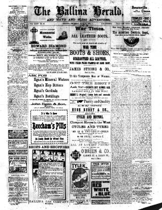 cover page of Ballina Herald and Mayo and Sligo Advertiser published on June 13, 1918
