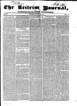 cover page of Leitrim Journal published on May 22, 1856