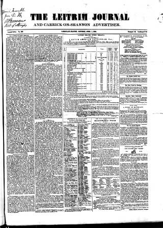 cover page of Leitrim Journal published on April 1, 1865