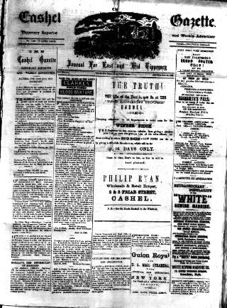 cover page of Cashel Gazette and Weekly Advertiser published on September 28, 1889