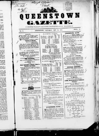 cover page of Queenstown Gazette published on May 31, 1851