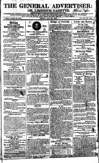 cover page of Limerick Gazette published on May 22, 1818