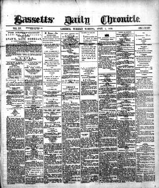 cover page of Bassett's Chronicle published on April 1, 1879