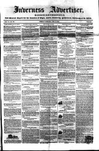 cover page of Inverness Advertiser and Ross-shire Chronicle published on June 13, 1854