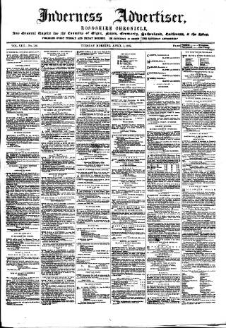 cover page of Inverness Advertiser and Ross-shire Chronicle published on April 1, 1862