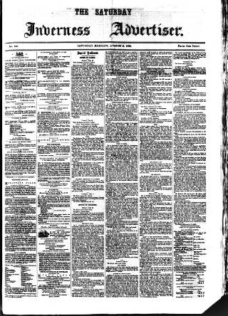 cover page of Saturday Inverness Advertiser published on August 2, 1862