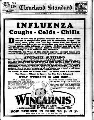 cover page of Cleveland Standard published on November 2, 1929