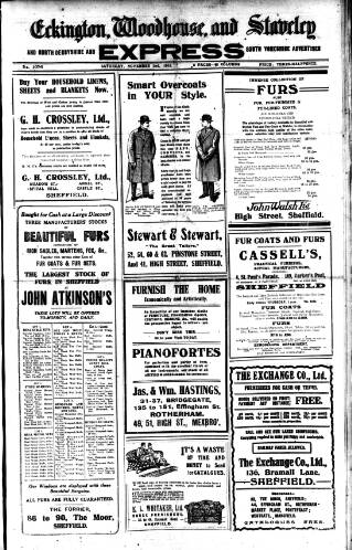 cover page of Eckington, Woodhouse and Staveley Express published on November 2, 1918