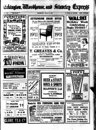 cover page of Eckington, Woodhouse and Staveley Express published on June 13, 1931