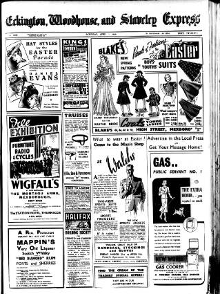 cover page of Eckington, Woodhouse and Staveley Express published on April 1, 1939
