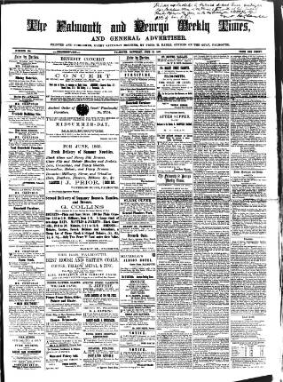 cover page of Cornish Echo and Falmouth & Penryn Times published on June 13, 1863