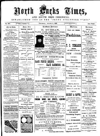 cover page of North Bucks Times and County Observer published on August 2, 1888