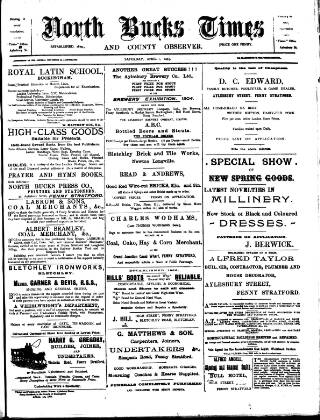 cover page of North Bucks Times and County Observer published on April 1, 1905