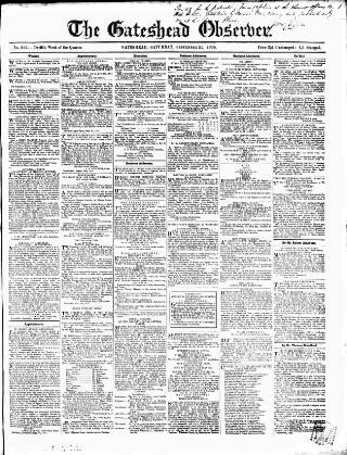 cover page of Gateshead Observer published on September 22, 1855