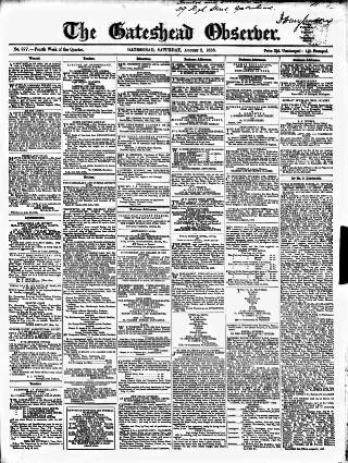 cover page of Gateshead Observer published on August 2, 1856