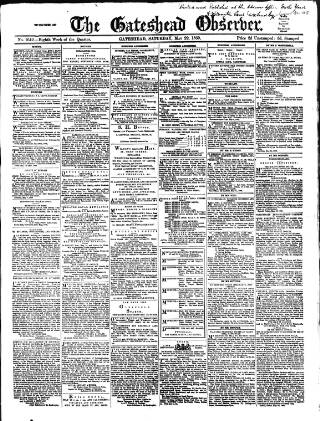 cover page of Gateshead Observer published on May 22, 1869