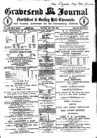 cover page of Gravesend Journal published on June 13, 1891