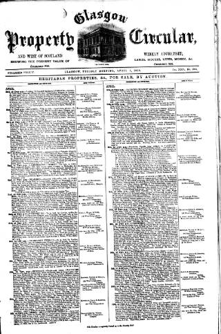 cover page of Glasgow Property Circular and West of Scotland Weekly Advertiser published on April 1, 1879