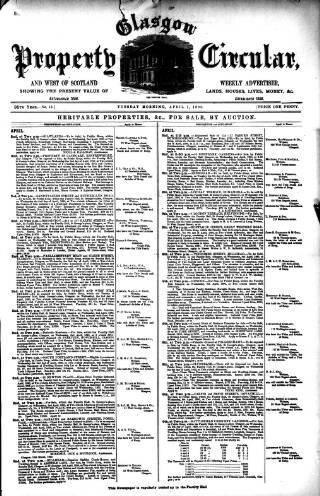 cover page of Glasgow Property Circular and West of Scotland Weekly Advertiser published on April 1, 1890