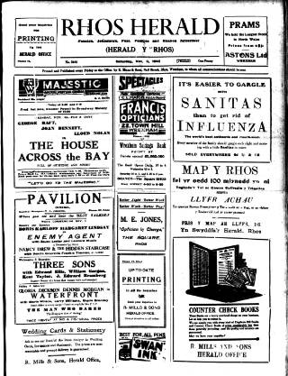 cover page of Rhos Herald published on November 2, 1940
