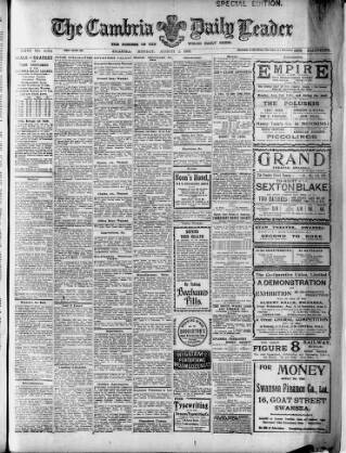 cover page of Cambria Daily Leader published on August 2, 1909