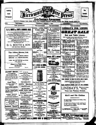 cover page of Kirriemuir Free Press and Angus Advertiser published on August 2, 1928