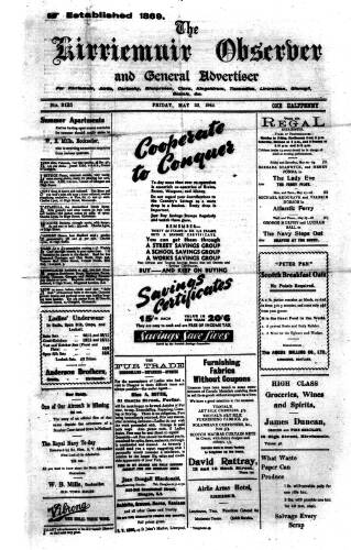 cover page of Kirriemuir Observer and General Advertiser published on May 22, 1942