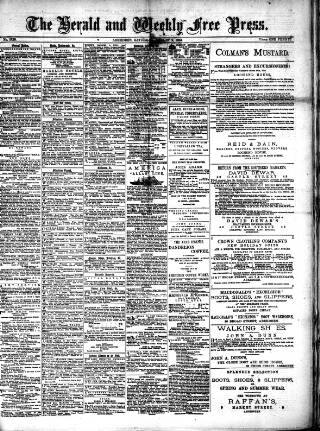 cover page of Weekly Free Press and Aberdeen Herald published on August 2, 1884