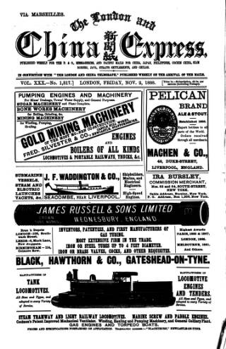 cover page of London and China Express published on November 2, 1888