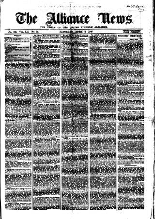 cover page of Alliance News published on April 1, 1865