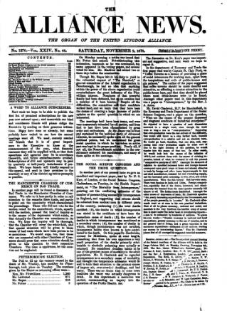 cover page of Alliance News published on November 2, 1878