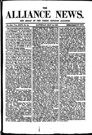 cover page of Alliance News published on May 22, 1880