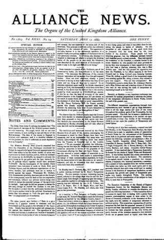 cover page of Alliance News published on June 13, 1885