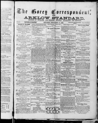 cover page of Gorey Correspondent published on September 22, 1888