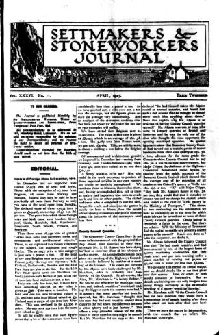 cover page of Settmakers' and Stoneworkers' Journal published on April 1, 1927