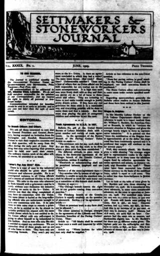 cover page of Settmakers' and Stoneworkers' Journal published on June 1, 1929