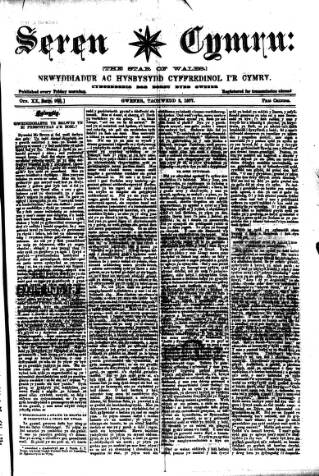 cover page of Seren Cymru published on November 2, 1877