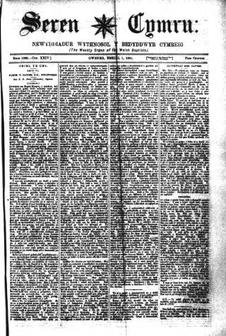 cover page of Seren Cymru published on April 1, 1881