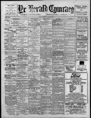 cover page of Herald Cymraeg published on May 22, 1923