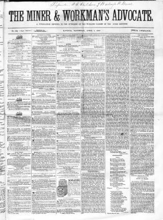 cover page of British Miner and General Newsman published on April 1, 1865