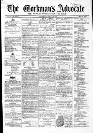 cover page of British Miner and General Newsman published on November 25, 1865