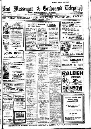 cover page of Kent Messenger & Gravesend Telegraph published on May 22, 1926