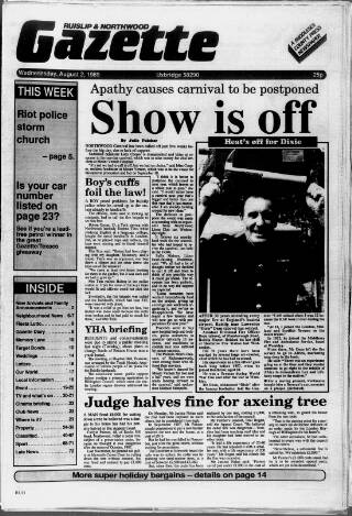 cover page of Ruislip & Northwood Gazette published on August 2, 1989