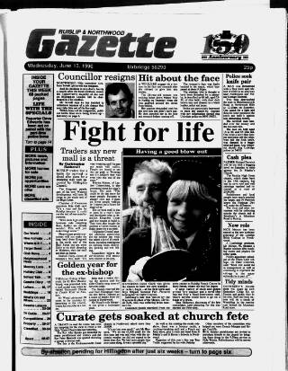 cover page of Ruislip & Northwood Gazette published on June 13, 1990
