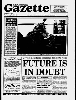 cover page of Ruislip & Northwood Gazette published on April 1, 1998