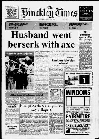 cover page of Hinckley Times published on August 2, 1990