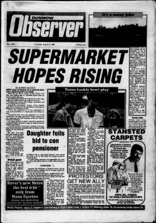 cover page of Dunmow Observer published on August 2, 1990
