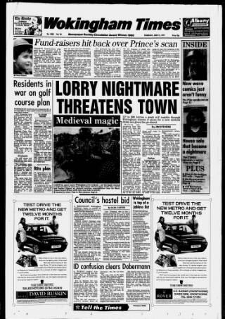 cover page of Wokingham Times published on June 13, 1991