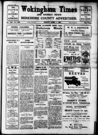 cover page of Wokingham Times published on April 1, 1932