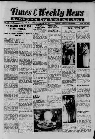 cover page of Wokingham Times published on November 2, 1945